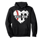 Ball Mom Heart Soccer Baseball Hoodie - Casual Everyday Wear for Adults
