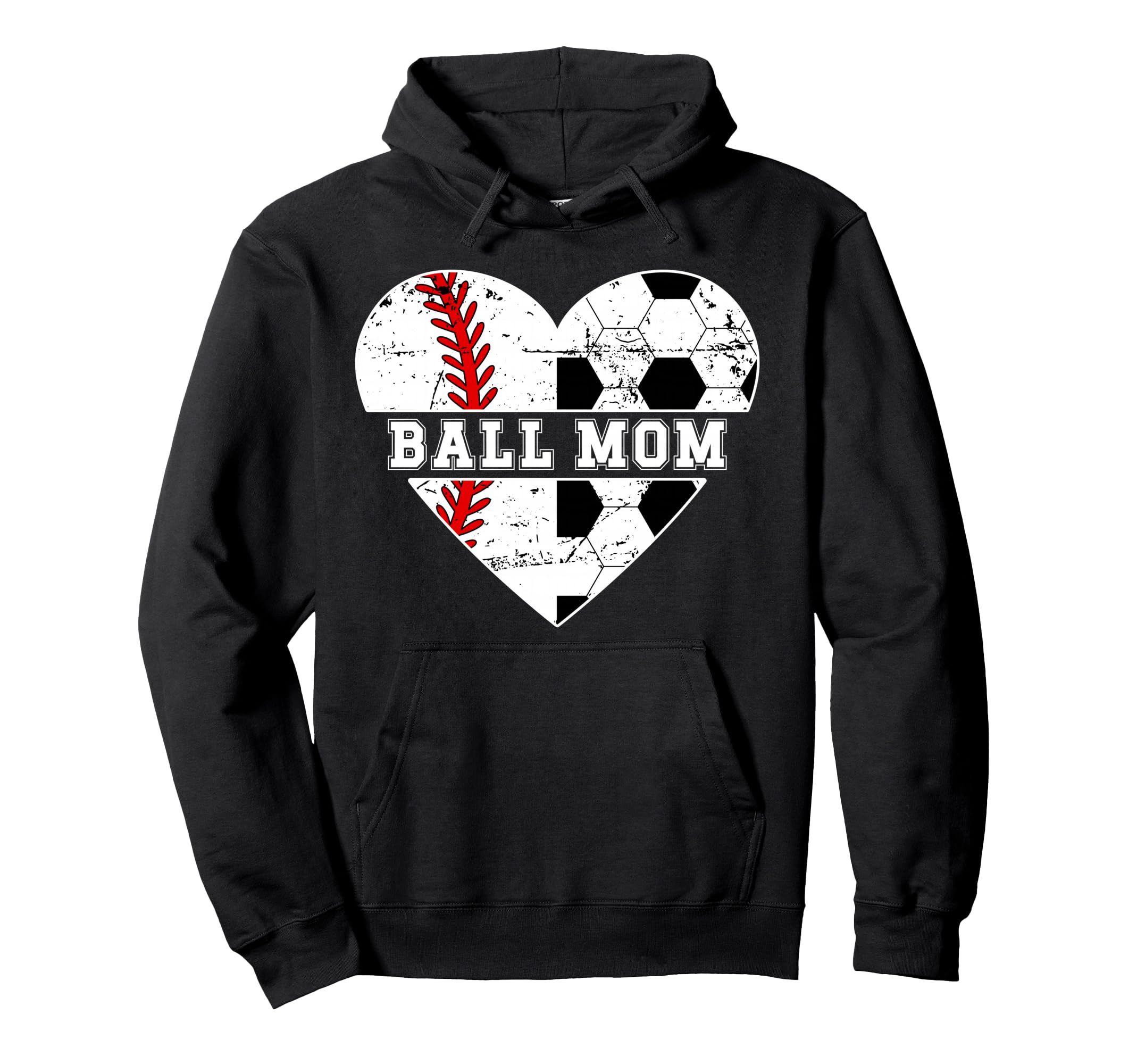 Ball Mom Heart Soccer Baseball Hoodie - Casual Everyday Wear for Adults