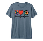 Peace Love Soccer Football Soccer T-Shirt - Minimalist Print for Adults