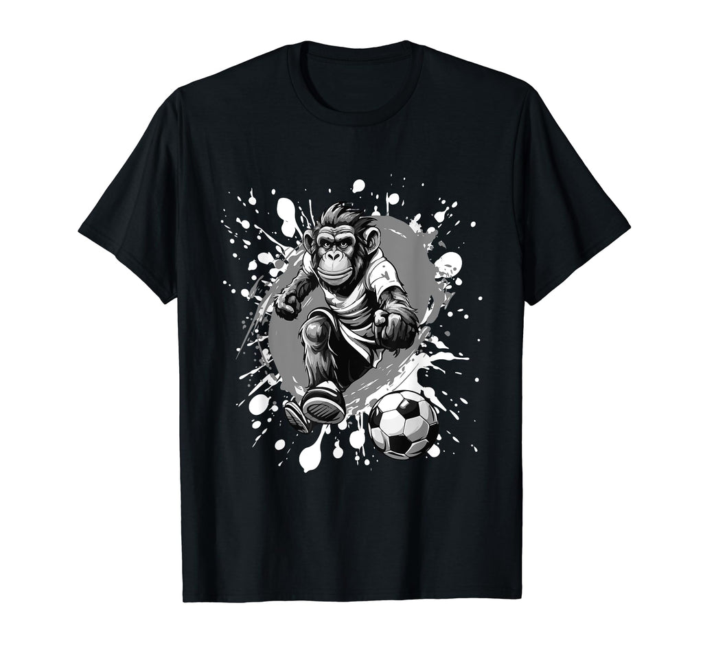 Monkey Playing Soccer Sports Team Animal T-Shirt - Minimalist Print Unisex