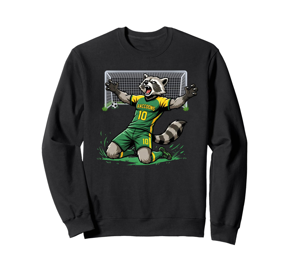 Funny Feral Raccoon Soccer Player Sweatshirt - Graphic Print for Adults