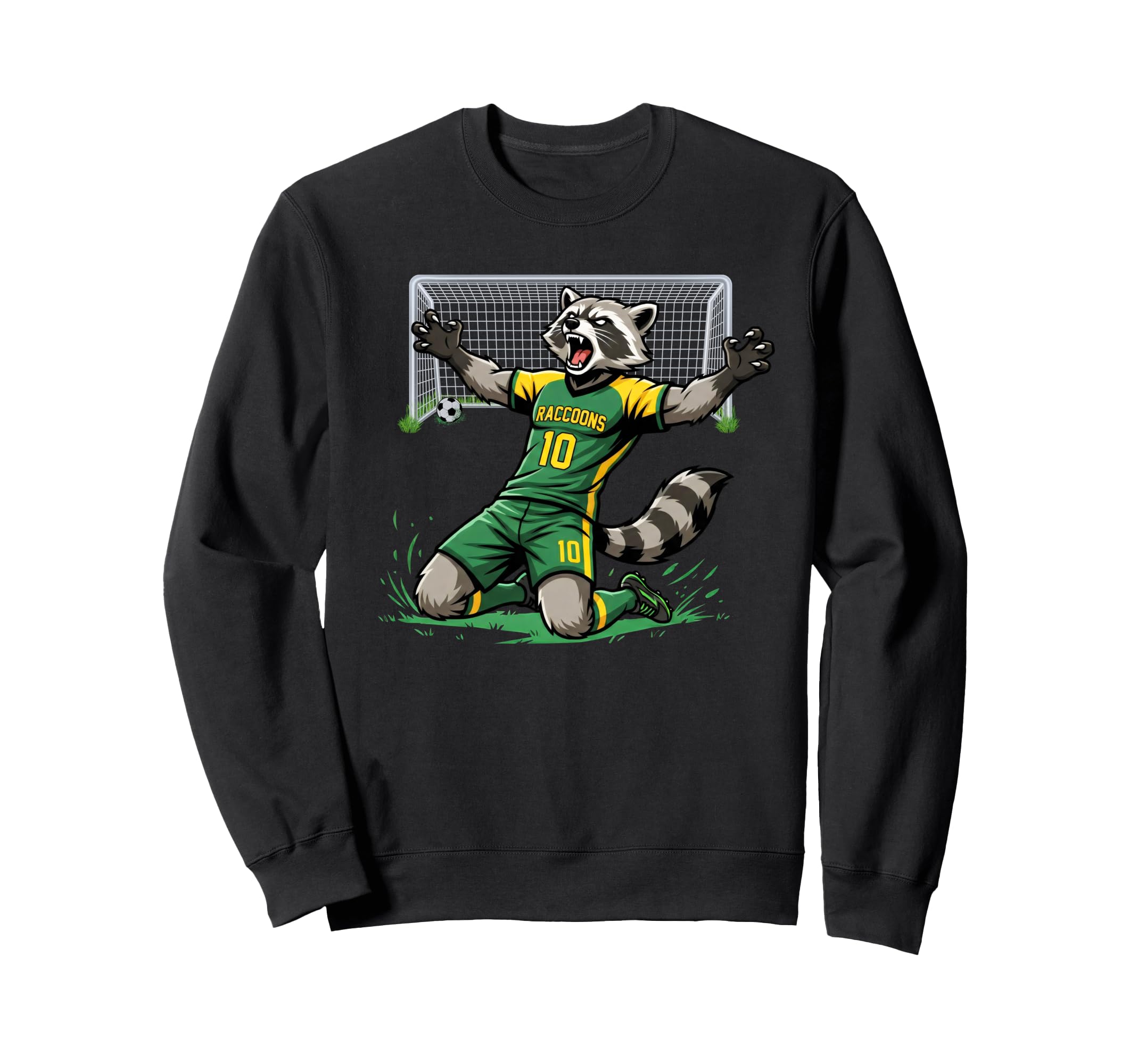 Funny Feral Raccoon Soccer Player Sweatshirt - Graphic Print for Adults