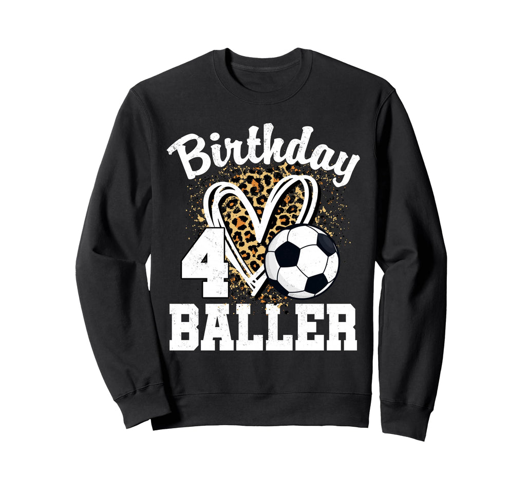4Th Birthday Soccer Ball Leopard Sweatshirt - Custom Art Print Unisex
