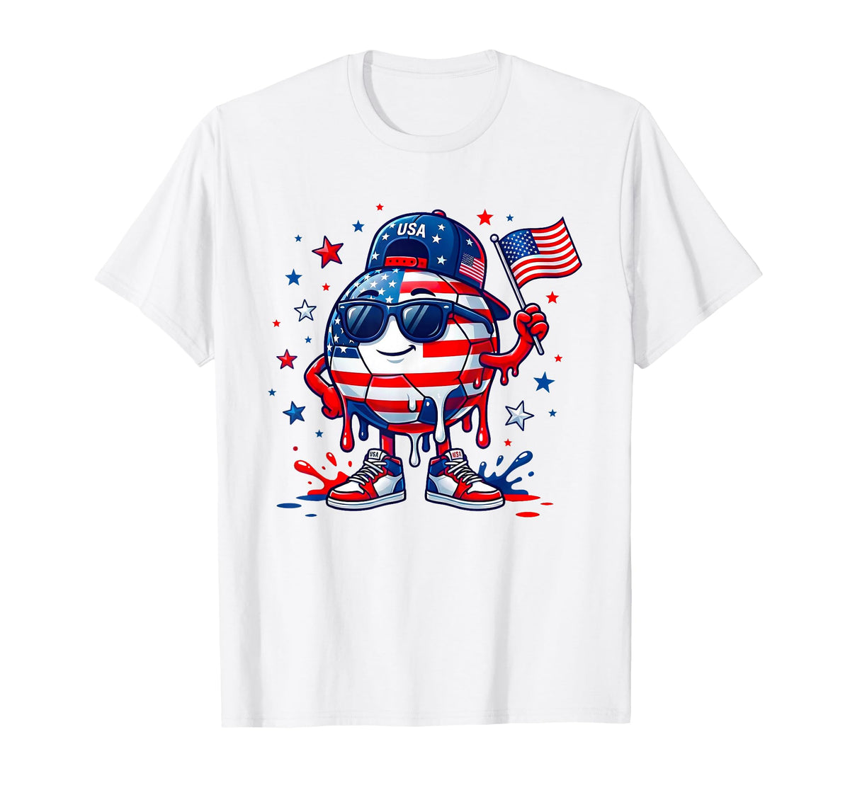 Patriotic Soccer Ball 4Th July Drip T-Shirt - Custom Art Print for Adults