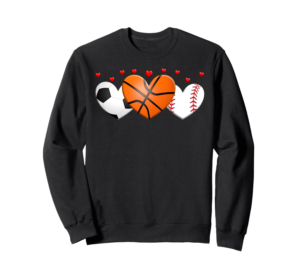 Heart Basketball Soccer Baseball Sweatshirt - Fun Novelty Design Unisex