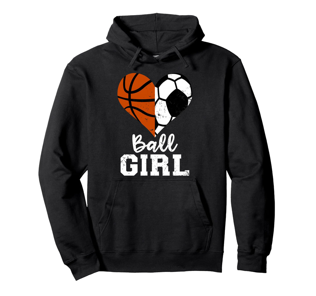 Ball Heart Funny Soccer Basketball Hoodie - Fun Novelty Design Men Women