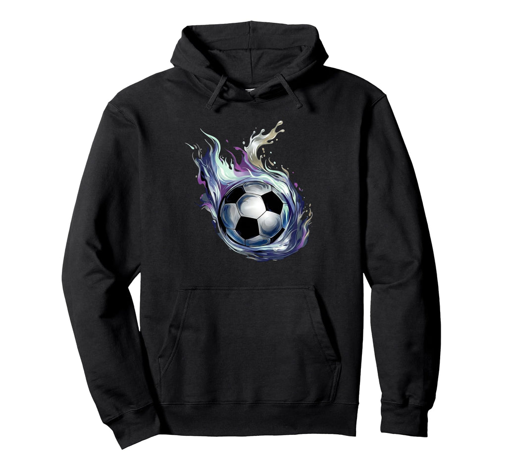 Blue Fire Soccer Ball Liquid Motion Hoodie - Custom Art Print for Adults
