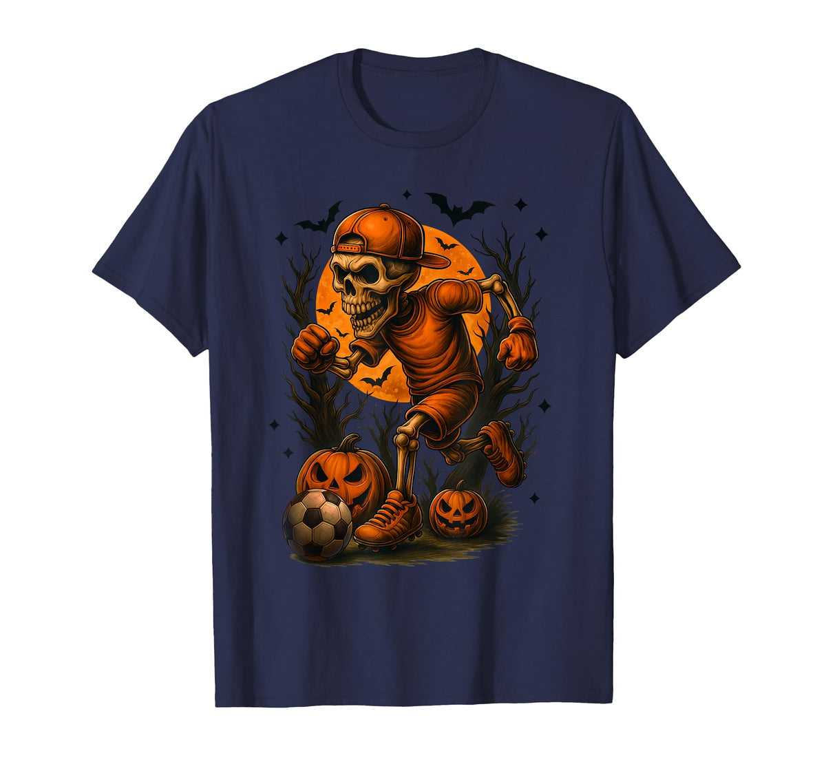 Halloween Skeleton Playing Soccer T-Shirt - Minimalist Print Unisex