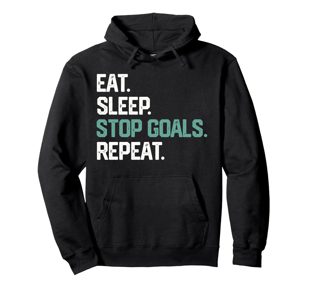 Eat Sleep Stop Goals Repeat Soccer Hoodie - Minimalist Print for Adults
