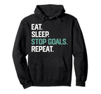 Eat Sleep Stop Goals Repeat Soccer Hoodie - Minimalist Print for Adults