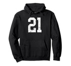 Distressed White Number 21 Jersey Player Hoodie - Trendy Graphic Men Women