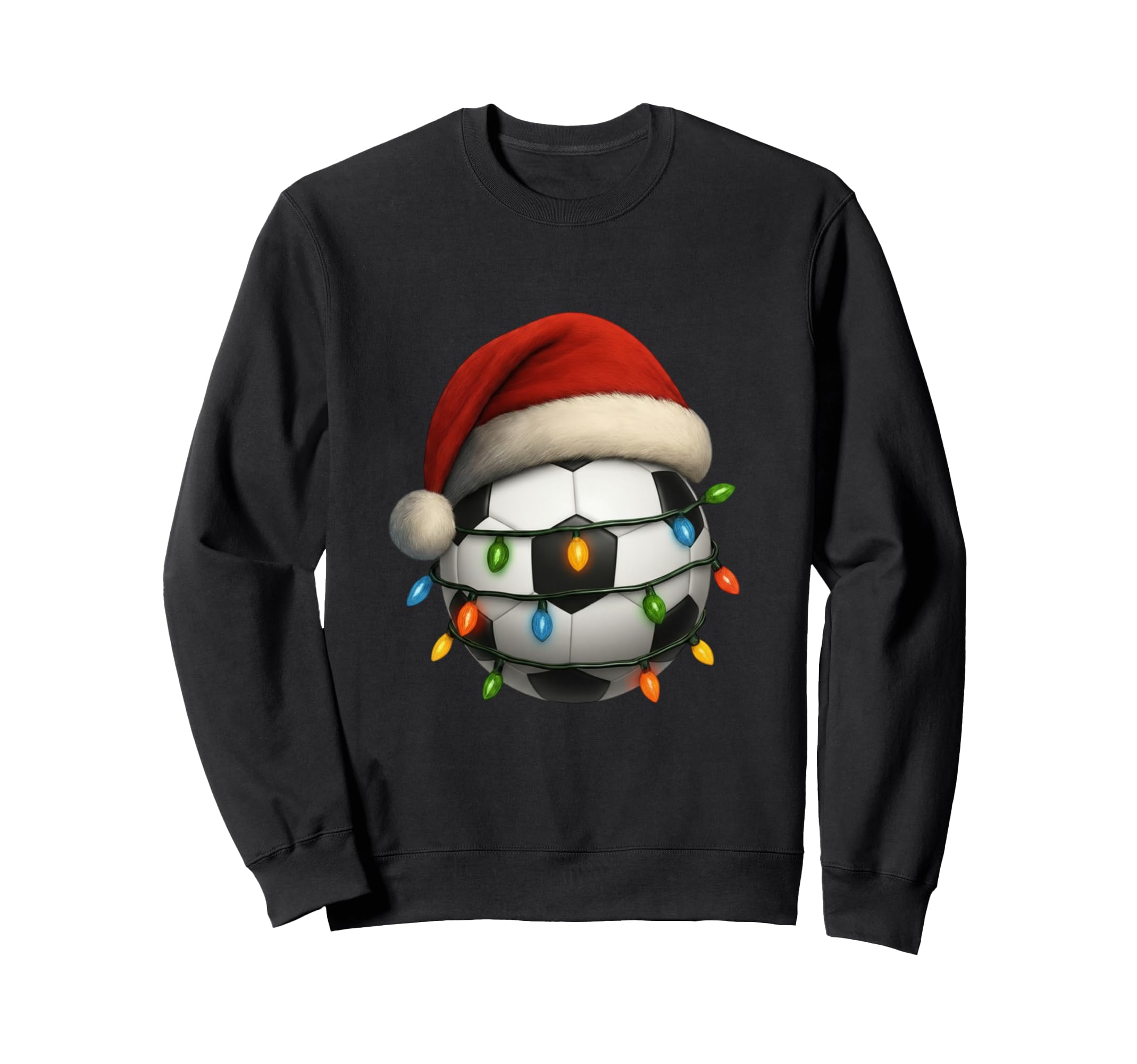 Soccer Santa Hat Lights Funny Holiday Sweatshirt - Minimalist Print Unisex