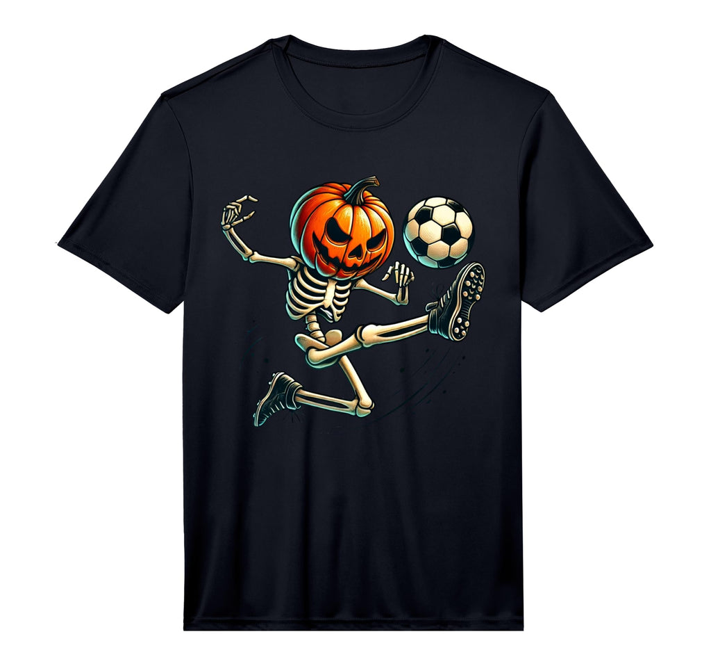 Skeleton Pumpkin Soccer Halloween T-Shirt - Graphic Print for Adults