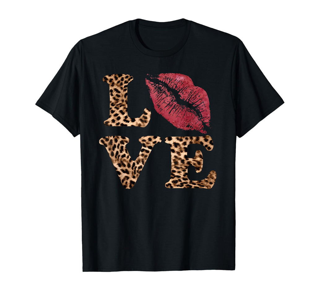 Leopard Love Red Lips Word Letter T-Shirt - Novelty Apparel Men Women