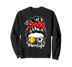 Mom Life Messy Bun Hair Soccer Softball Sweatshirt - Trendy Graphic Unisex