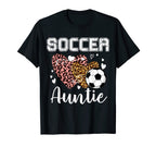 Soccer Auntie Heart Leopard Grandma T-Shirt - Casual Everyday Wear Unisex