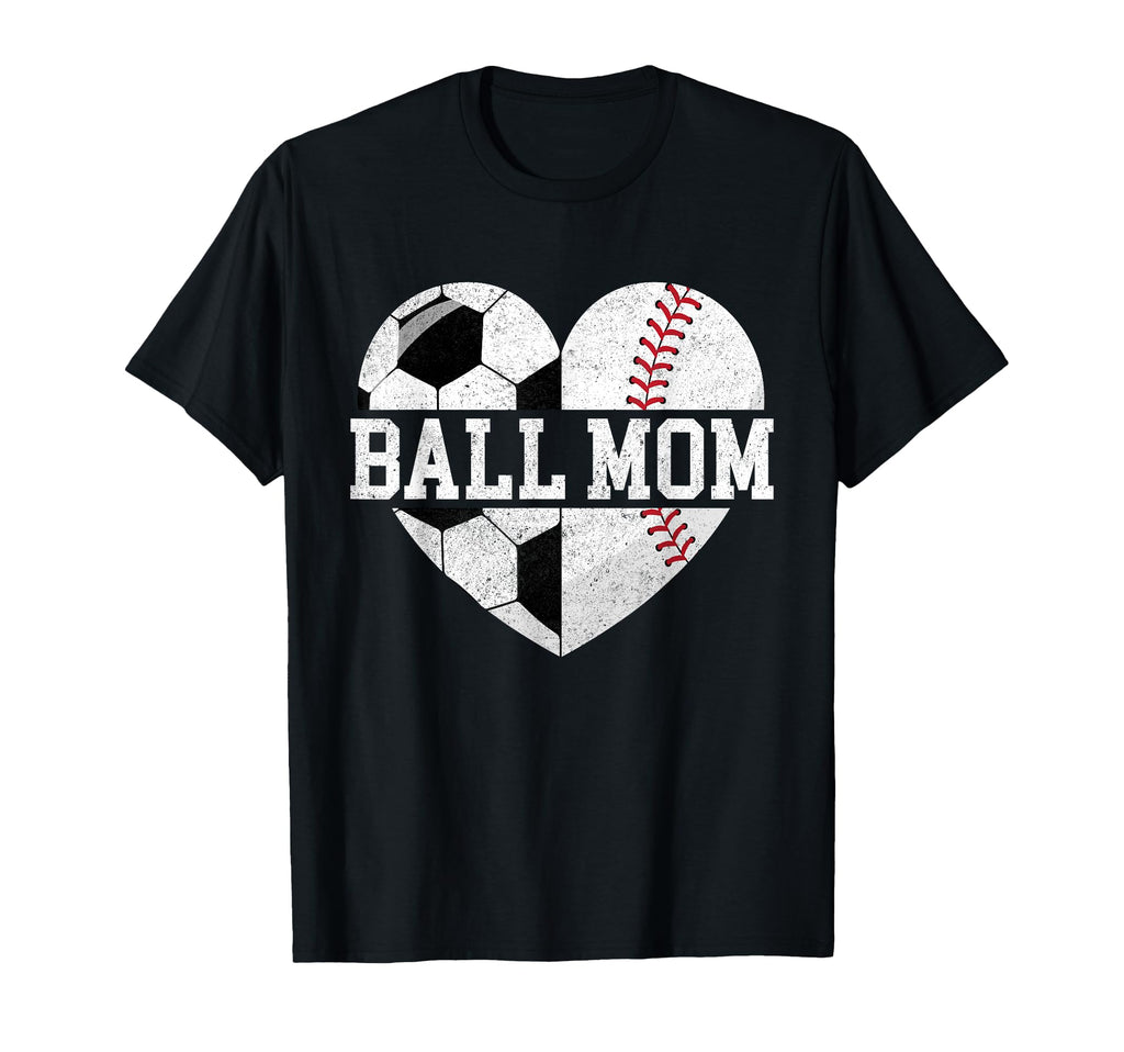 Ball Mom Heart Funny Baseball Soccer Mom T-Shirt - Trendy Graphic Men Women