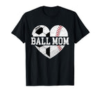 Ball Mom Heart Funny Baseball Soccer Mom T-Shirt - Trendy Graphic Men Women