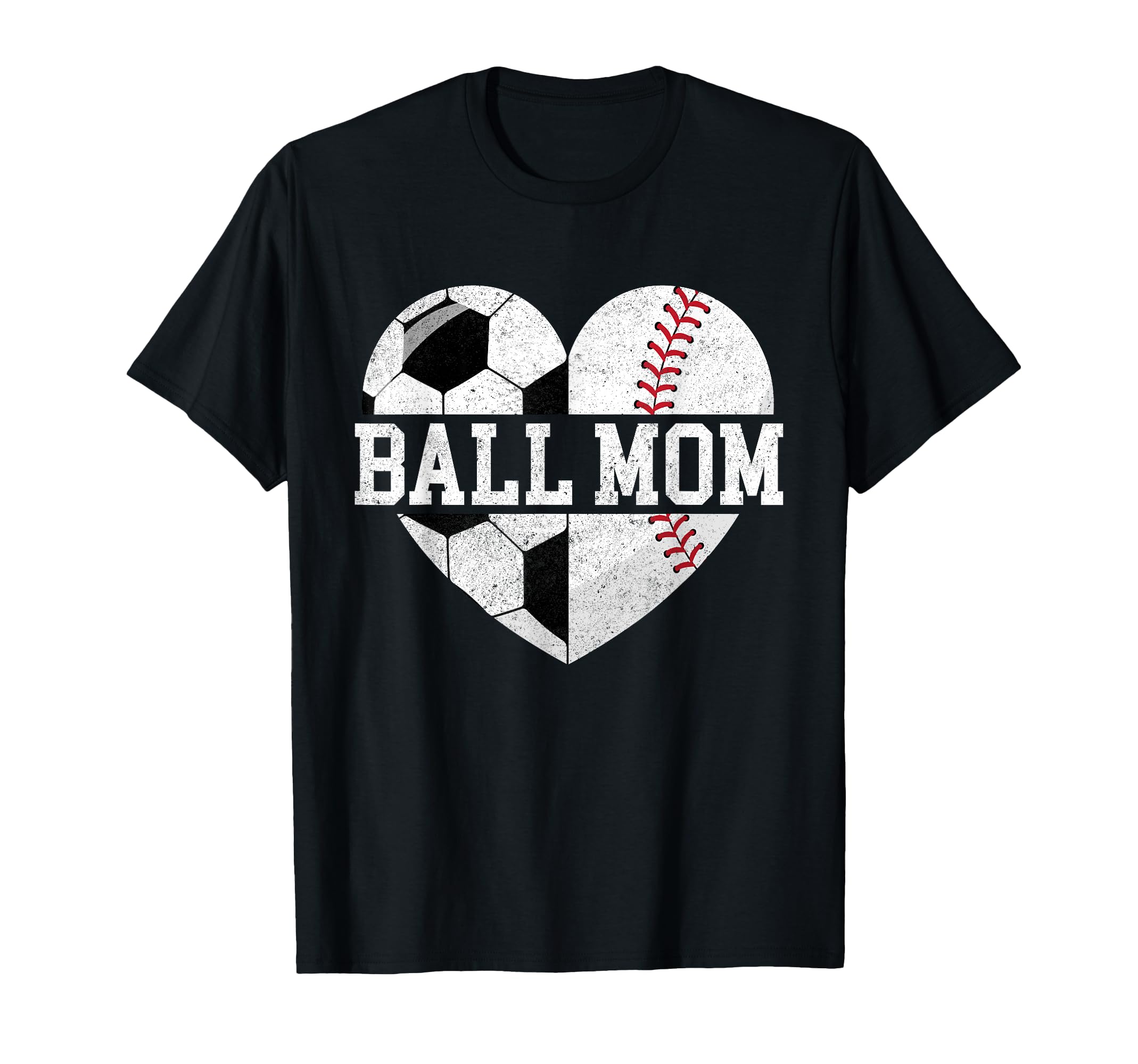 Ball Mom Heart Funny Baseball Soccer Mom T-Shirt - Trendy Graphic Men Women