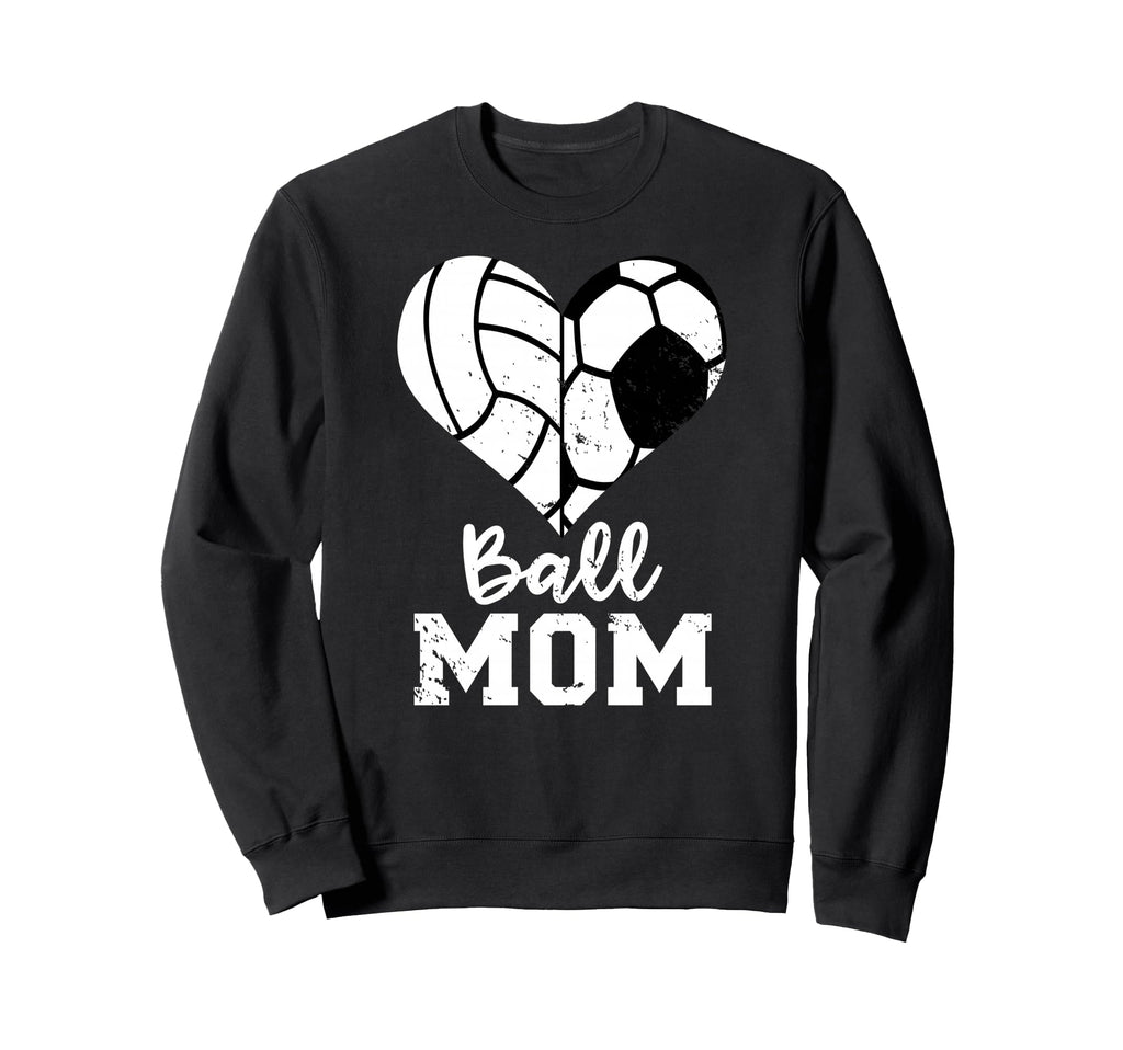 Ball Mom Heart Funny Soccer Sweatshirt - Unique Graphic Men Women