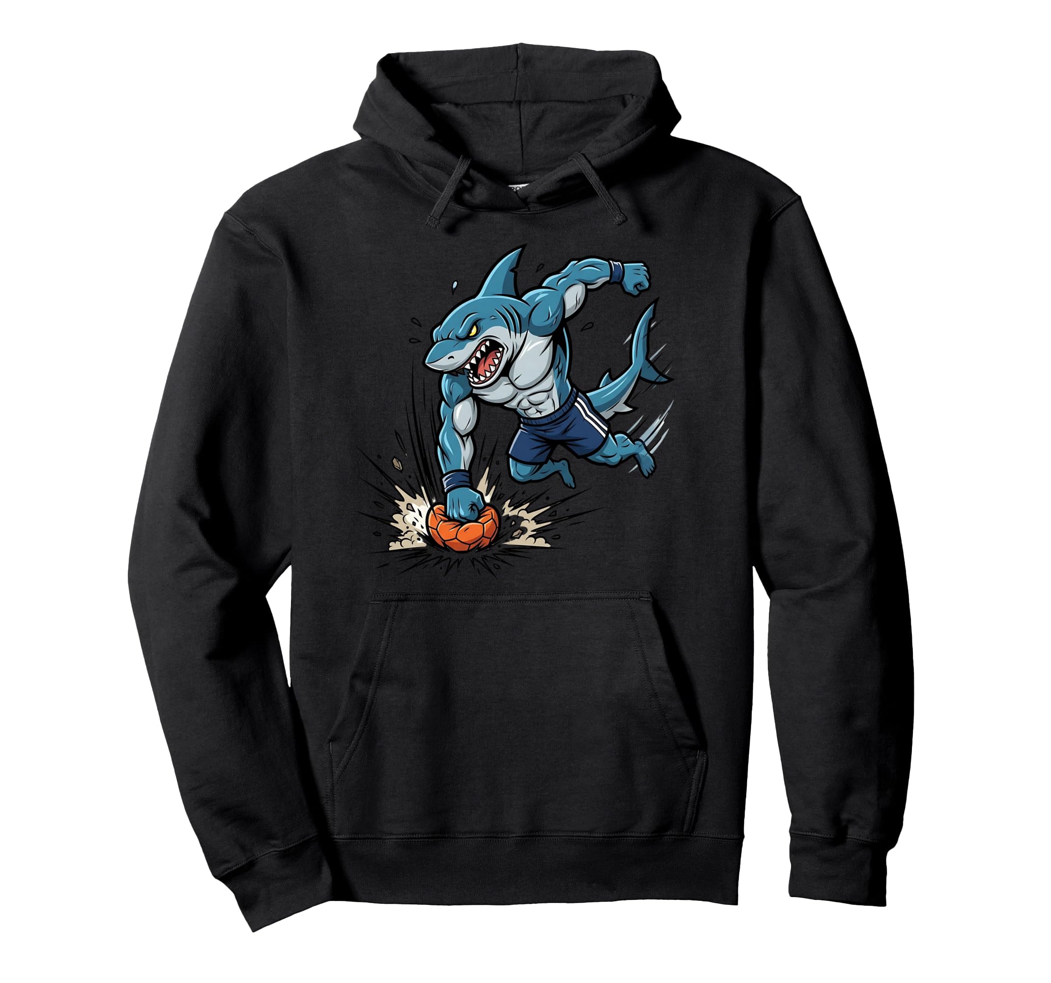 Shark Soccer Striker Cartoon Sports Hoodie - Trendy Graphic for Adults