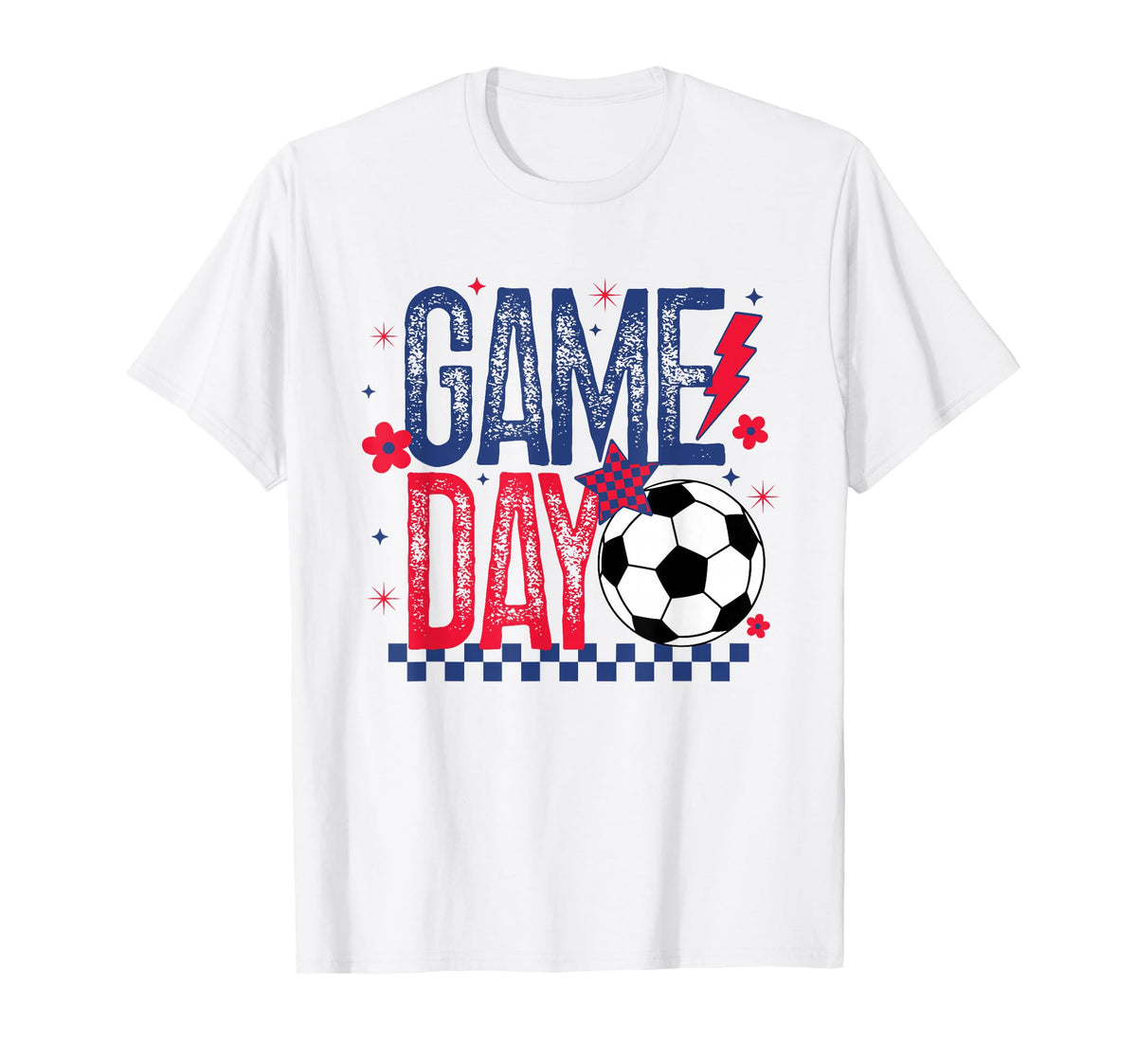 Game Day Soccer Season Blue Red T-Shirt - Unique Graphic for Adults