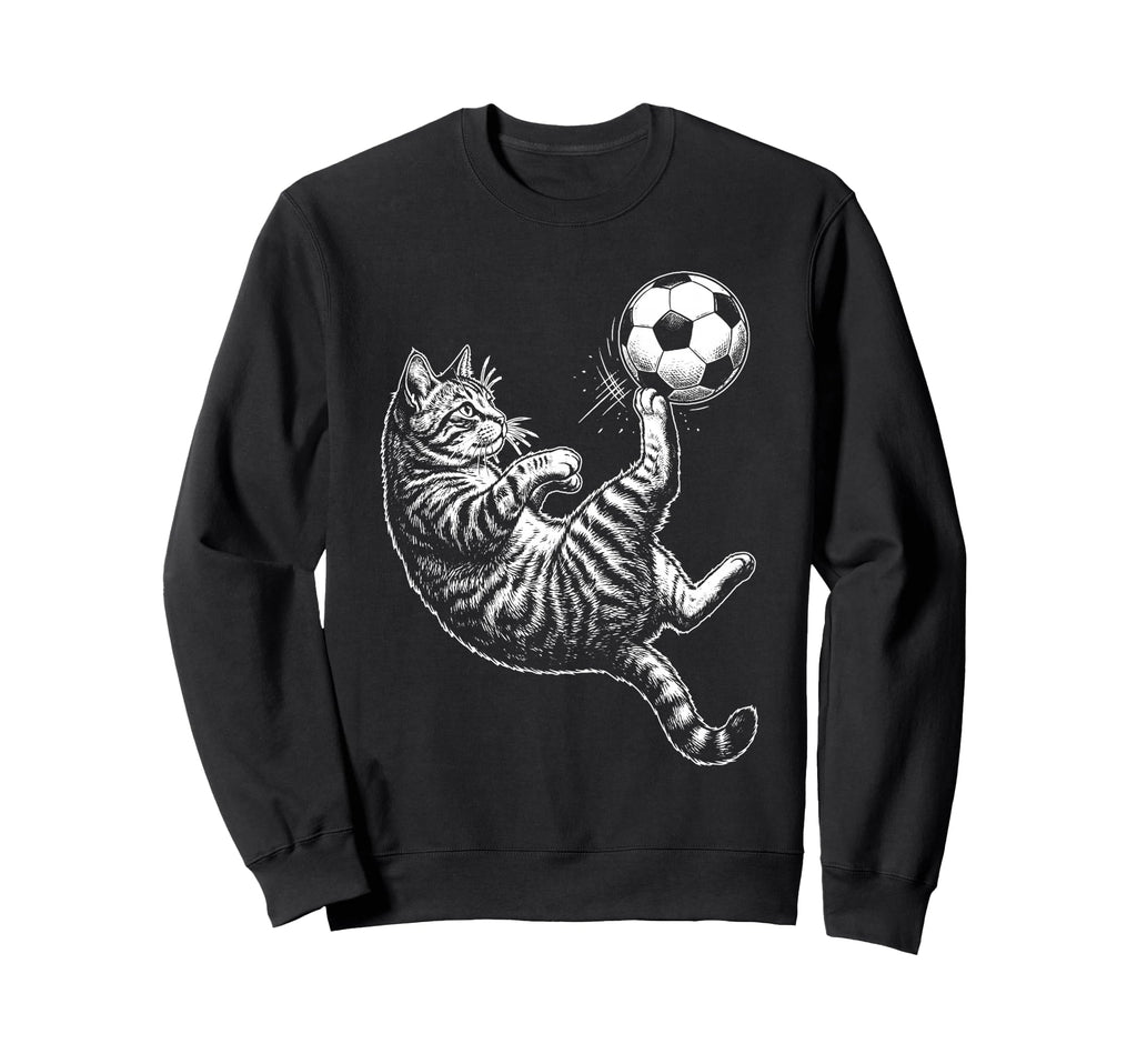 Funny Soccer Cat Kicking Ball Animal Sweatshirt - Streetwear Style Unisex