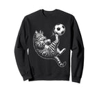 Funny Soccer Cat Kicking Ball Animal Sweatshirt - Streetwear Style Unisex