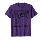 Jesus Saves Christian Soccer Goal T-Shirt - Trendy Graphic for Adults