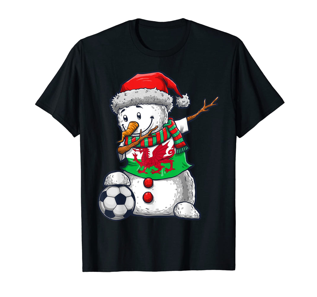 Soccer Dabbing Snowman Wales Football T-Shirt - Graphic Print Unisex