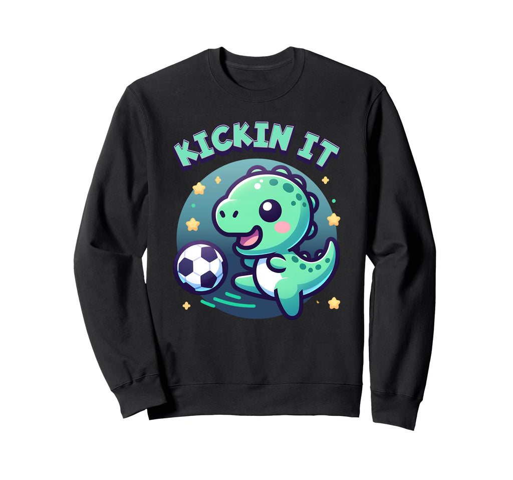 T Rex Dinosaur Soccer Player Ball Sweatshirt - Graphic Print for Adults