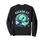 T Rex Dinosaur Soccer Player Ball Sweatshirt - Graphic Print for Adults