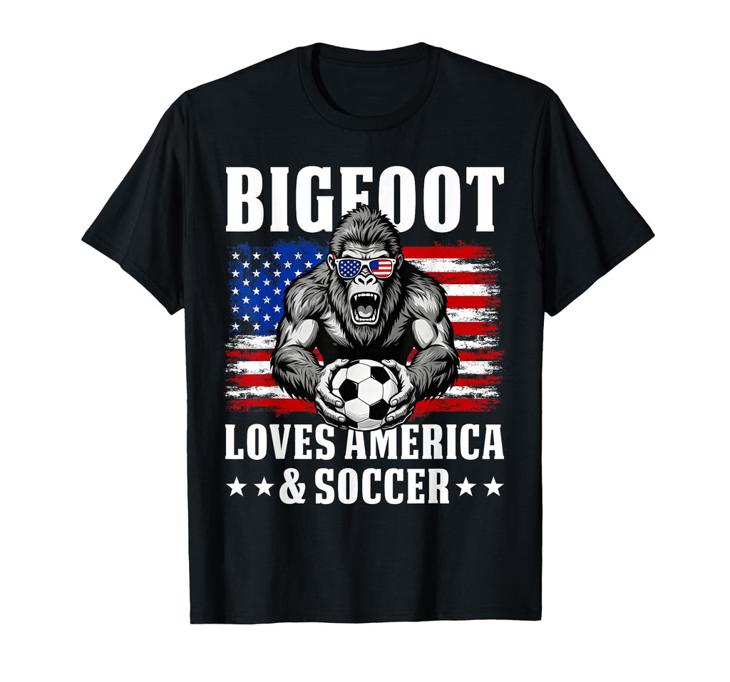 Bigfoot Loves America And Soccer T-Shirt - Fun Novelty Design for Adults