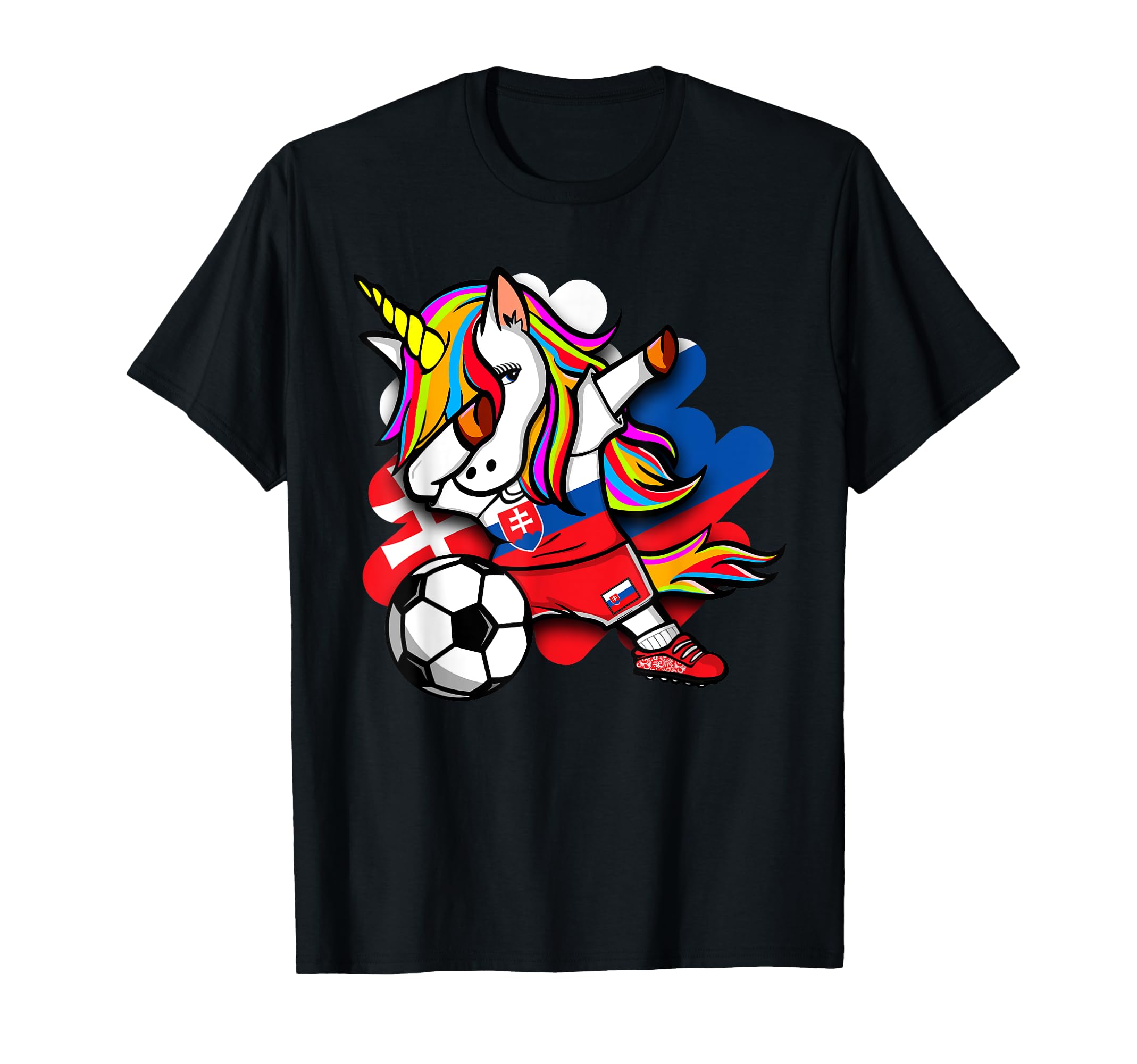 Dabbing Unicorn Slovakia Soccer Fans T-Shirt - Unique Graphic Men Women