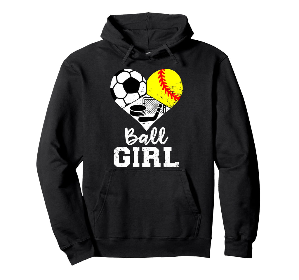 Ball Heart Soccer Softball Hockey Funny Hoodie - Novelty Apparel Unisex