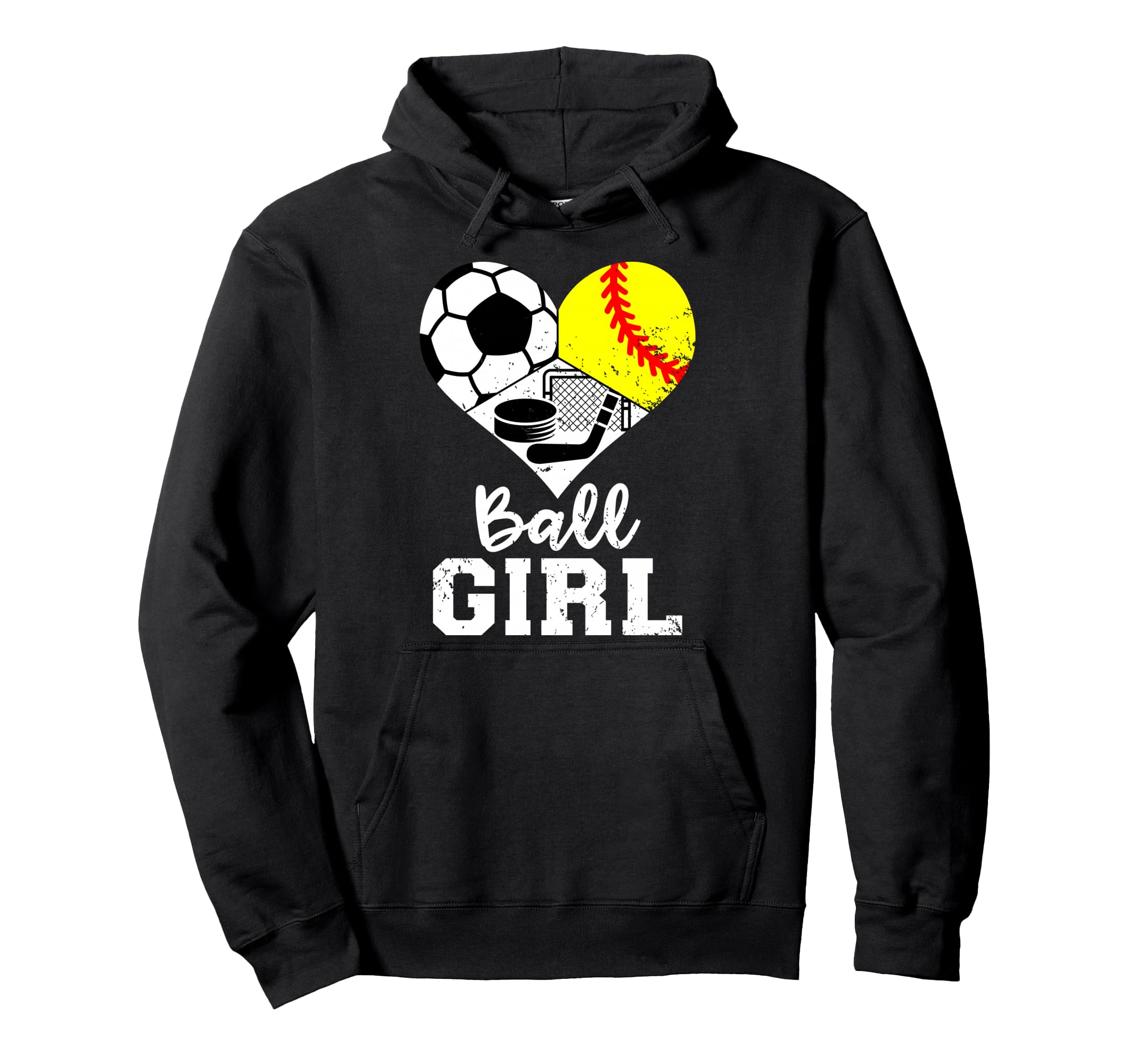 Ball Heart Soccer Softball Hockey Funny Hoodie - Novelty Apparel Unisex