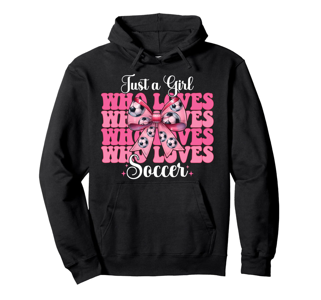 Just Who Loves Soccer Coquette Bow Hoodie - Novelty Apparel Unisex