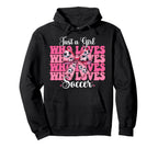 Just Who Loves Soccer Coquette Bow Hoodie - Novelty Apparel Unisex