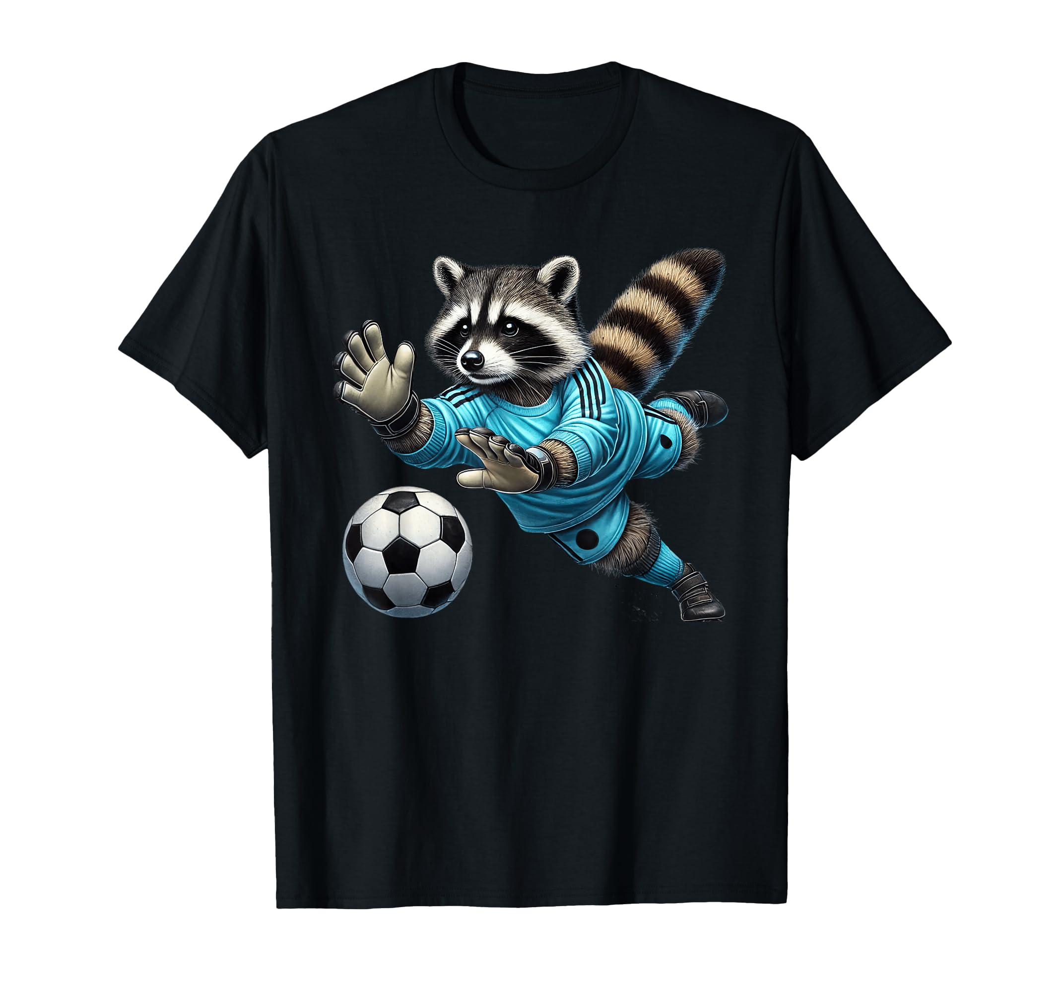 Raccoon Soccer Goalie Diving Save T-Shirt - Trendy Graphic for Adults