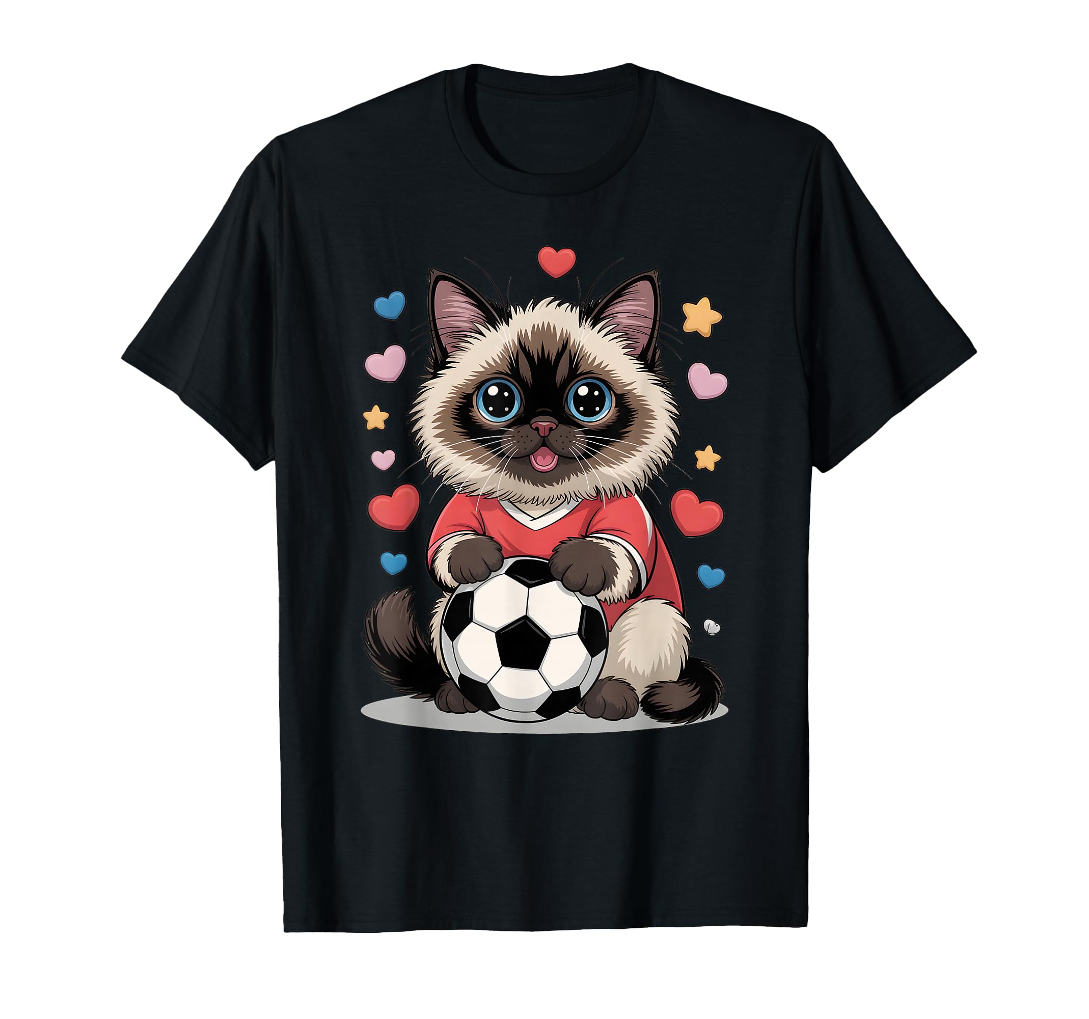 Kawaii Soccer Cat Just Who Loves T-Shirt - Casual Everyday Wear for Adults