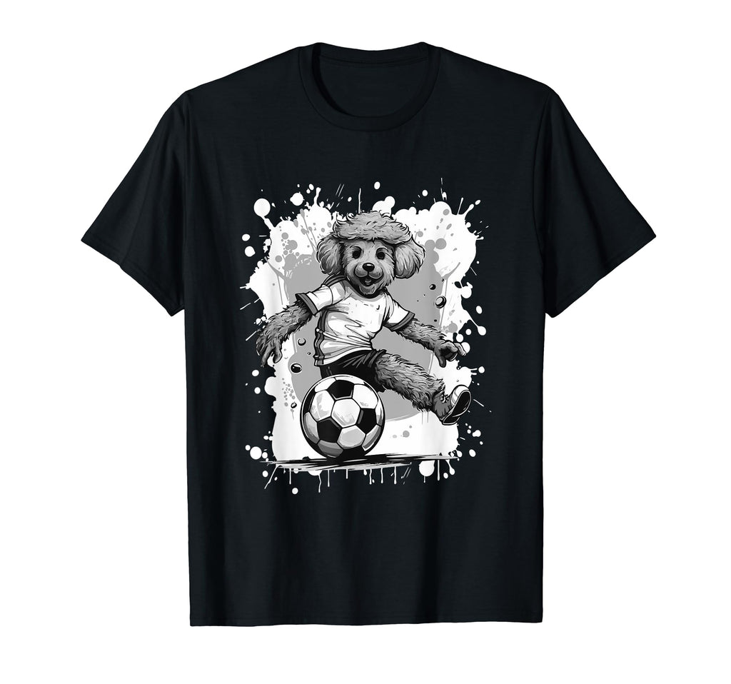 Poodle Dog Playing Soccer Sports T-Shirt - Minimalist Print for Adults