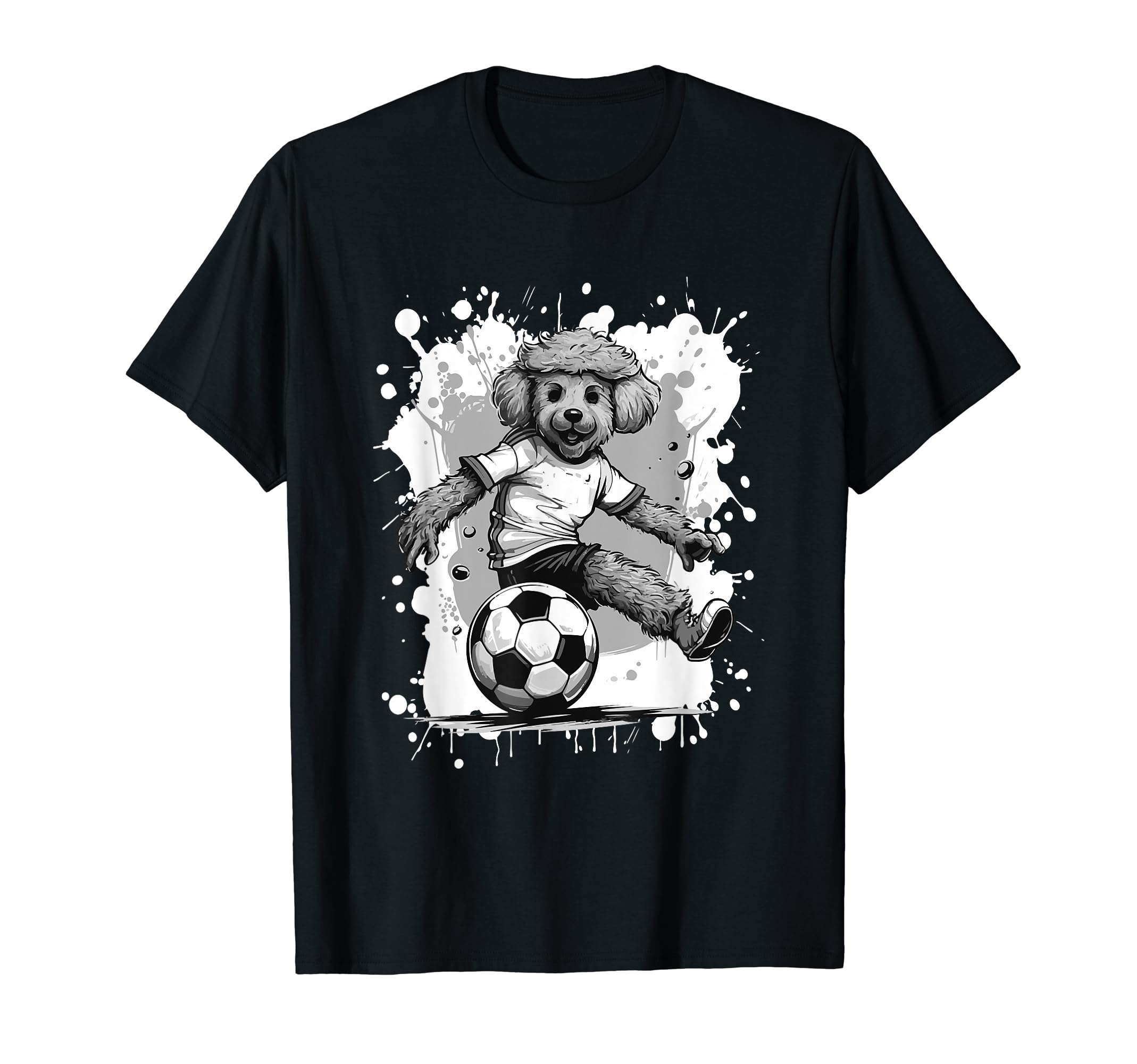 Poodle Dog Playing Soccer Sports T-Shirt - Minimalist Print for Adults