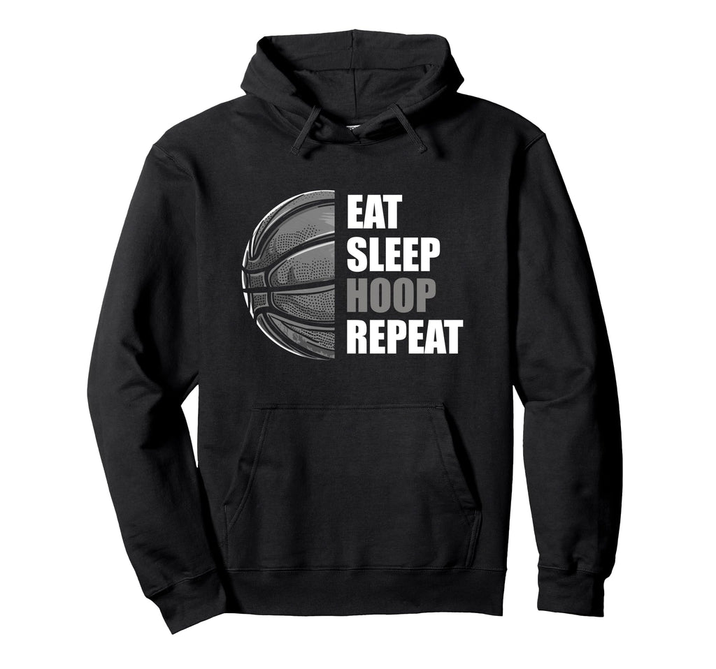 Eat Sleep Hoop Repeat Funny Basketball Hoodie - Minimalist Print Unisex