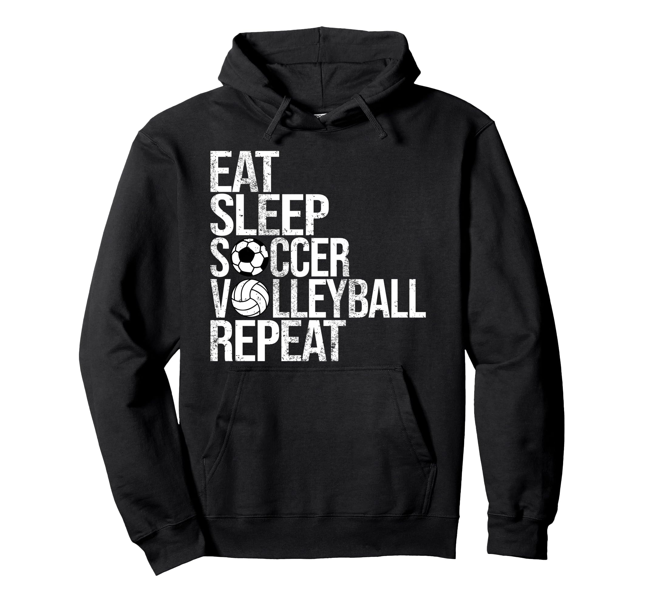 Eat Sleep Soccer Volleyball Repeat Hoodie - Trendy Graphic for Adults