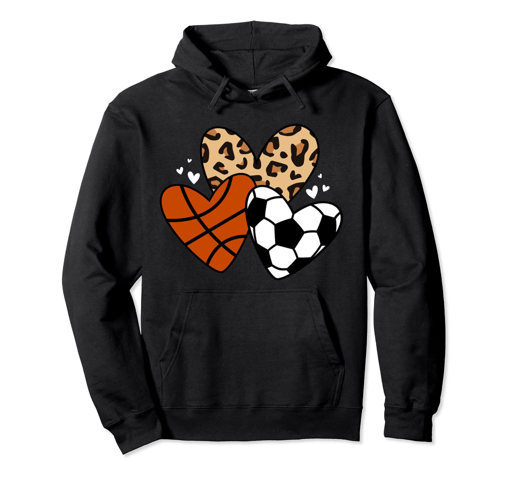 Soccer Basketball Heart Funny Soccer Hoodie - Graphic Print Men Women