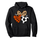 Soccer Basketball Heart Funny Soccer Hoodie - Graphic Print Men Women