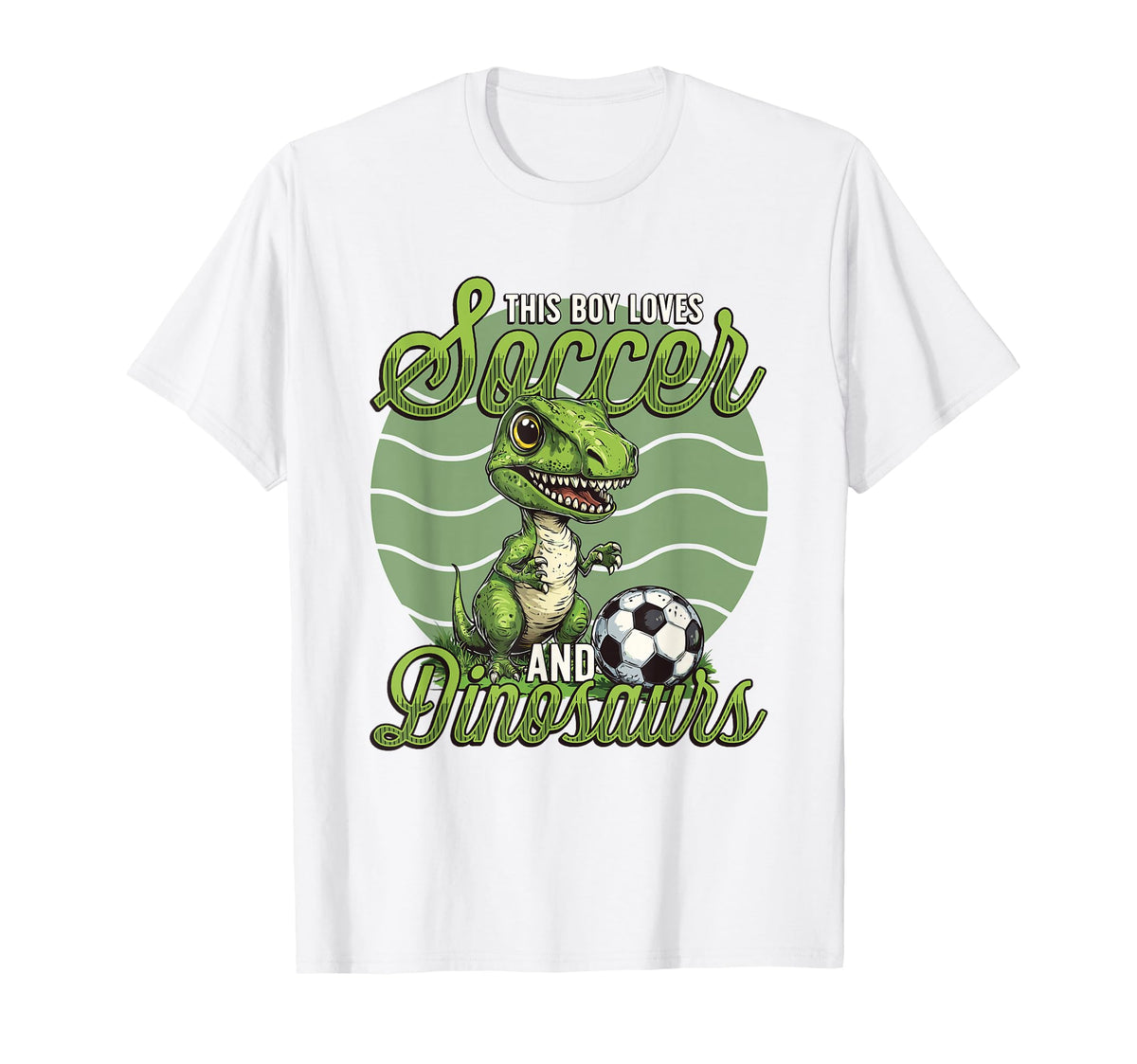 This Loves Soccer And Dinosaurs Playing T-Shirt - Graphic Print Unisex