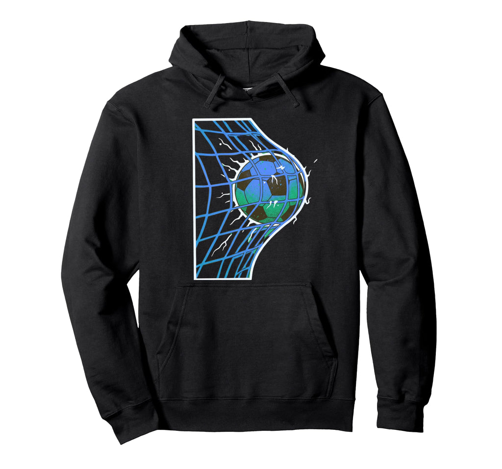 Soccer Ball Hitting Goal Net Action Hoodie - Fun Novelty Design Men Women