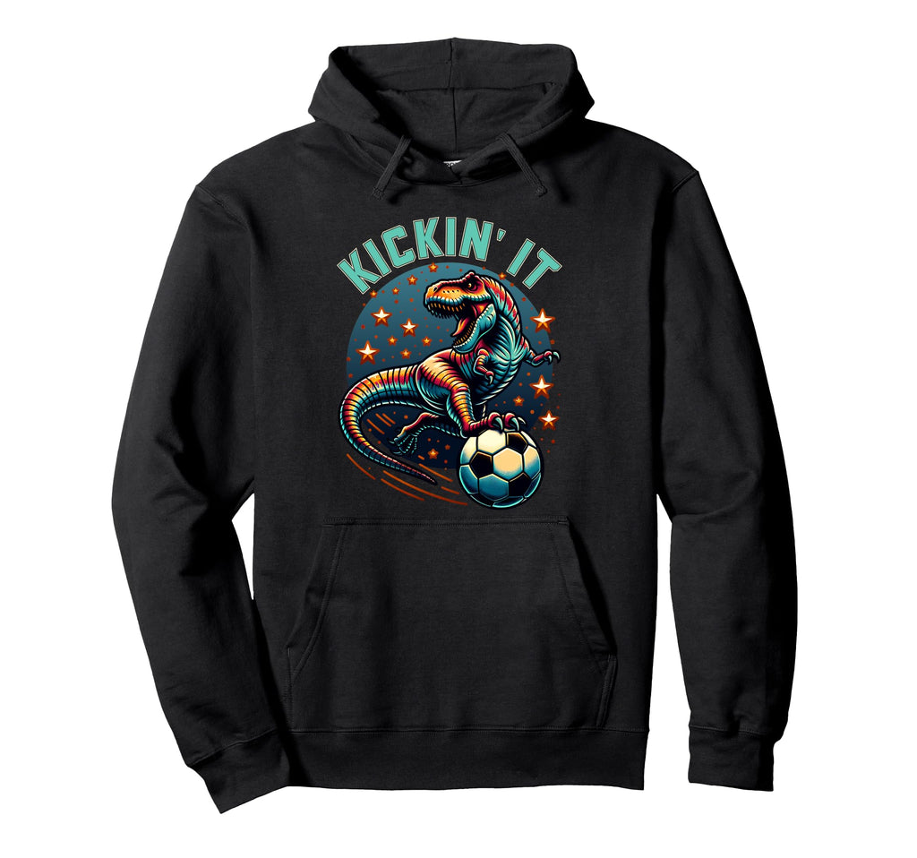 Kickin It T Rex Dinosaur Soccer Hoodie - Custom Art Print for Adults
