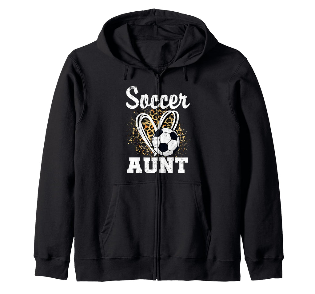 Soccer Aunt Leopard Heart Soccer Fan Hoodie - Unique Graphic Men Women